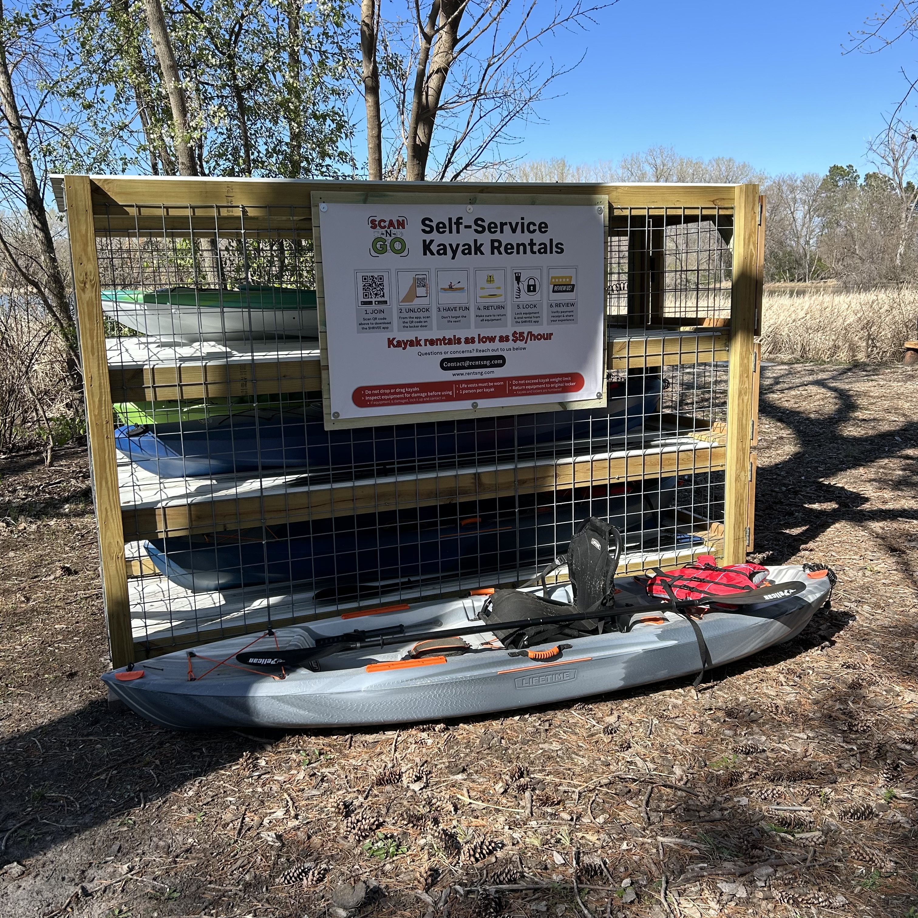 Kayak rental locker at Johnson Lake